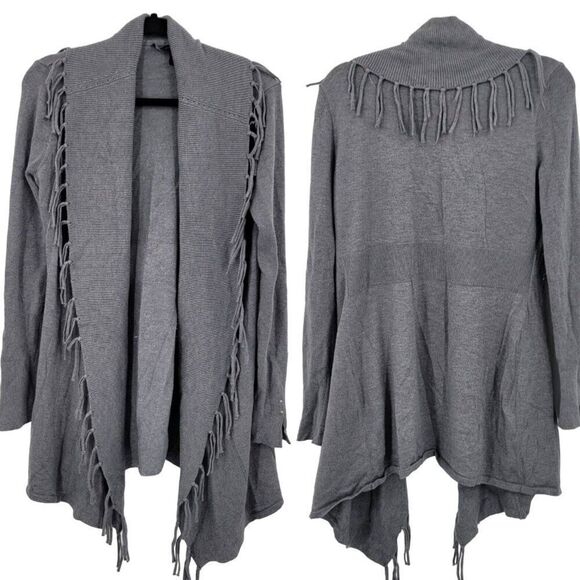 WHBM Fringe Western Cardigan Duster M Gray Wool Heavy Knit Sweater Festival - Picture 1 of 12